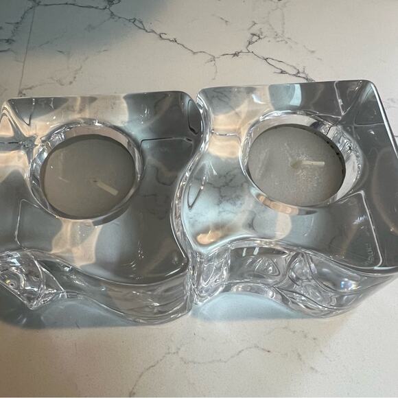 Orrefors 2 Piece Puzzle Tea Lights. Brand New. Heavy Crystal - Picture 1 of 7